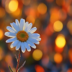 Captivating daisy flower in warm light with blurred bokeh background evoking serenity and natural beauty perfect for spring themes