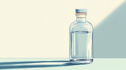 Reusable glass water bottle filled with purified water, captured in a bright studio setting, suitable for branding, wellness, and hydration topics, comic book style