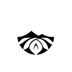 Abstract Floral Design: Black and White, Minimalist Emblem. A stylized depiction of a flower and mountain, offering a simple, elegant look.
