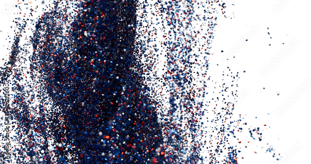 Aufkleber high resolution image of an abstract particle explosion with blue and red particles against a white 