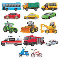 Diverse Vehicle Collection – Public, Emergency, Construction, and Personal Transport