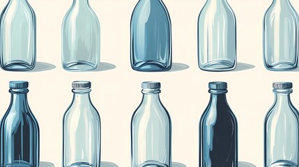 Reusable glass water bottle filled with purified water, captured in a bright studio setting, suitable for branding, wellness, and hydration topics, comic book style