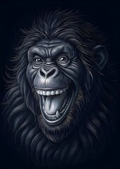 Majestic Powerful Gorilla Grinning Vibrant Expression Artistic Illustration Dark Background