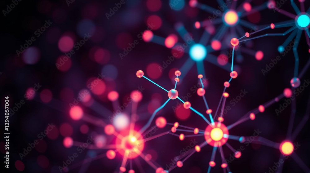 Poster abstract neural network with vibrant nodes and interconnected pathways