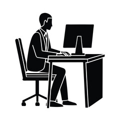 Focused office worker using a computer at desk in a modern setting