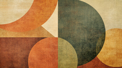 A minimalist geometric composition with softly textured circular forms scattered across a single-colored background
