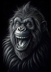 Majestic Fierce Gorilla Laughing Wild Nature Illustration Black Background