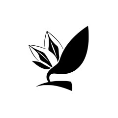 Fototapeta premium Abstract floral design featuring black ink leaves on a stark white background, minimalist style.