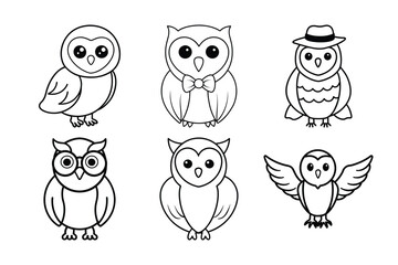 set of owls on white