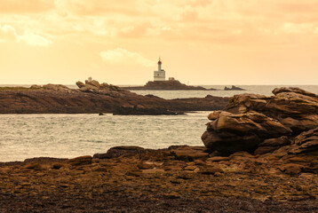 Phare de la Teignouse lighthouse near Quiberon at dawn
