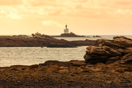 Phare de la Teignouse lighthouse near Quiberon at dawn