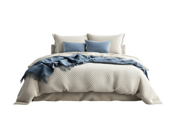 Elegant Neatly Made Bed in a Cozy Bedroom Setting: Isolated on Transparent Background