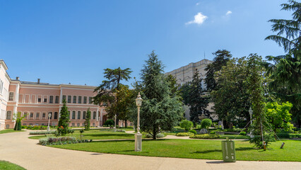 Walking yard of harem in courtyard of Dolmabahсe Palace in Istanbul, Turkey, on European coast of Bosporus strait, main administrative center of Ottoman Empire