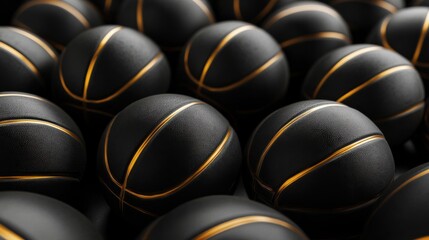 Obraz premium Where Sport Meets Opulence: A Sea of Black Spheres, Each Adorned with Golden Accents, Ready to Ignite the Spirit of Competition