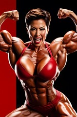 Empowering Female Fitness: Muscular Physique and Strength Training in Vibrant Red Activewear