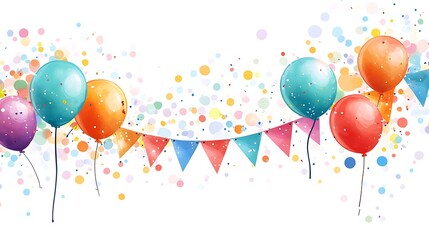 Festive balloons, bunting, confetti; celebration background