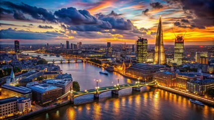 Fototapeta premium London Cityscape Sunset: Iconic Landmarks at Dusk, Panoramic View