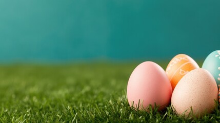 lively easter scene unfolds with colorful decorated eggs nestled amidst fresh green grass idyllic setting graced by