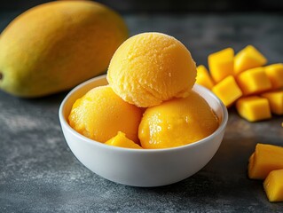 Tropical mango sorbet delight kitchen food photography vibrant colors close-up freshness and flavor