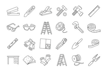 workshop icon line art set on white background 