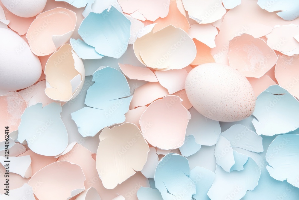 Aufkleber modern and artistic close-up of broken pastel eggshells arranged in radial pattern their textures hi