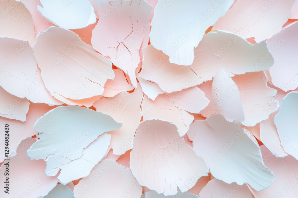 Aufkleber modern and artistic close-up of broken pastel eggshells arranged in radial pattern their textures hi