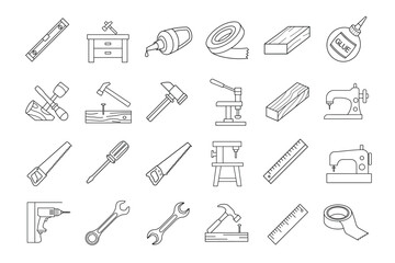 workshop icon line art set on white background 