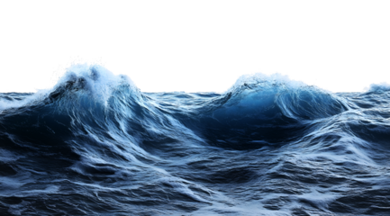 Deep Blue Ocean Waves Crashing in Motion on transparent Background