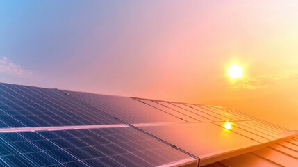 rooftop adorned with gleaming solar panels under clear blue sky