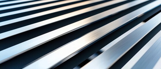 Obraz premium A close-up view of parallel metal stripes reflecting light, showcasing sleek lines and a modern aesthetic.