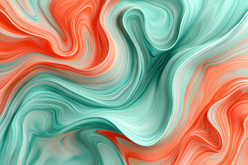 Abstract Fluid Coral and Mint Swirl Design