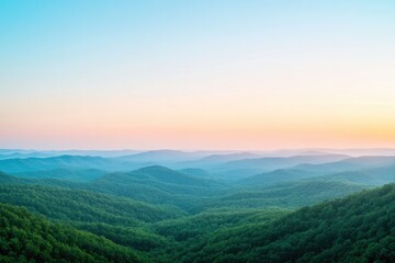 Obraz premium serene untouched landscape presenting soft light of dawn over tranquil forested valley