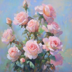 Fototapeta premium Pink Roses in Vase Watercolor Painting (Art Print) (20x30cm)