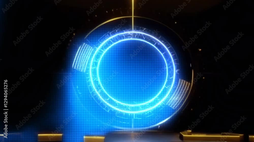 Wall mural neon light circular motion frame rendered on dark background. animated background with glowing circl
