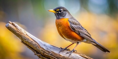 Fototapeta premium Candid Close-Up of a Robin on a Branch - Spring Bird Photography