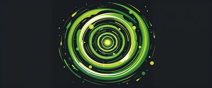 Fototapeta green energy vortex abstract cartoon on plain dark black background illustration