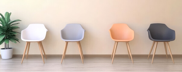 Stylish modern chairs in minimalist interior design with a touch of greenery