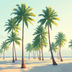 Fototapeta premium Palm Trees Serenity, A Tropical Beachscape of Tranquil Coastal Beauty