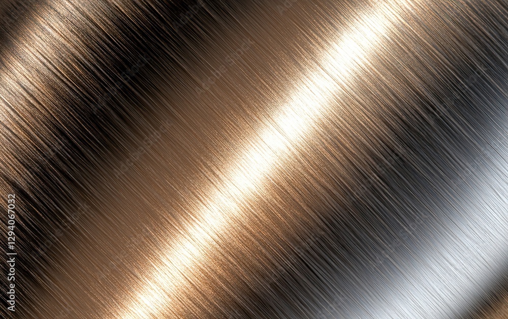 Poster a close-up of a metallic surface showing brushed texture with reflections and highlights, creating a