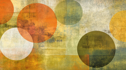A minimalist geometric composition with softly textured circular forms scattered across a single-colored background