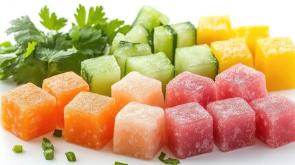 Delicious bouillon cubes on white background