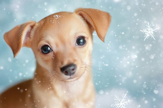 Chiweenie Puppy Dog with Snowflake Background - Studio Animal Photo