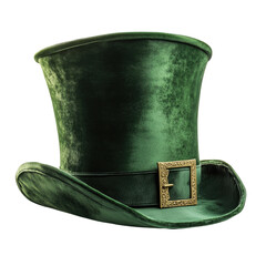 Green velvet top hat with a decorative buckle isolated on transparent background, Cutout PNG
