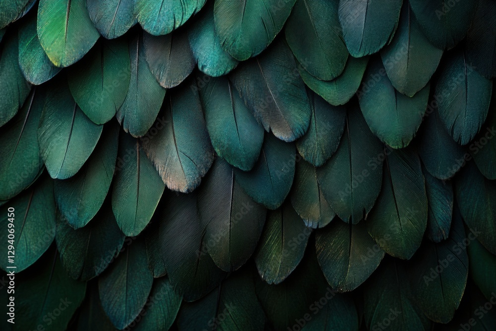 Aufkleber emerald feathers cascade in serene harmony a captivating display of nature's intricate design and ri