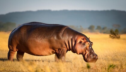 Striking Portrayal of a Hippo in its Natural Habitat A Serene Moment in the African Savannah Captured with Telephoto Lens