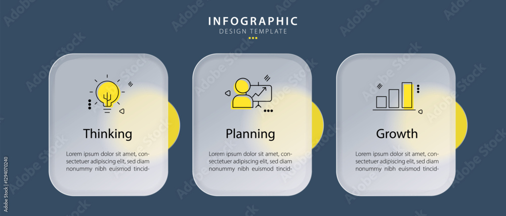 Aufkleber infographic template 3 step timeline isolated background, glassmorphic flat simple design. presentat