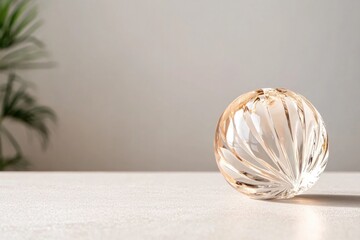 close-up of single decorative glass ornament on smooth plain surface