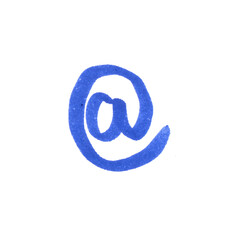 At sign Symbol, hand-drawn marker glyph with dark blue color on transparent Background