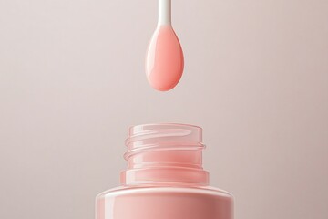close-up of open bottle of nail polish with softly focused brush suspended above capturing polish shine providing ample