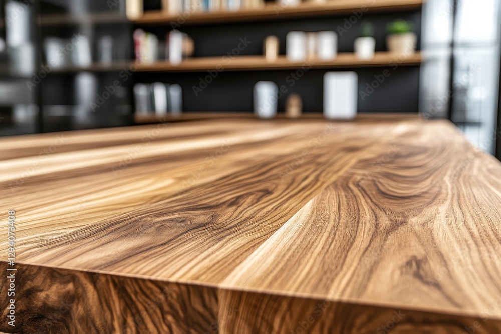 Poster close-up view of polished wooden table with natural grain patterns